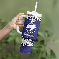 Personalised Cook Islands Pukapuka Tumbler With Handle Tiare Maori Polynesian Waves Tattoo