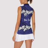Personalised Cook Islands Pukapuka Women Sleeveless Polo Shirt Tiare Maori Polynesian Waves Tattoo