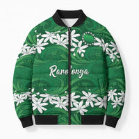 Personalised Cook Islands Rarotonga Bomber Puffer Jacket Tiare Maori Polynesian Waves Tattoo