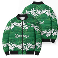 Personalised Cook Islands Rarotonga Bomber Puffer Jacket Tiare Maori Polynesian Waves Tattoo
