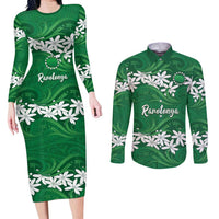 Personalised Cook Islands Rarotonga Couples Matching Long Sleeve Bodycon Dress and Long Sleeve Button Shirt Tiare Maori Polynesian Waves Tattoo