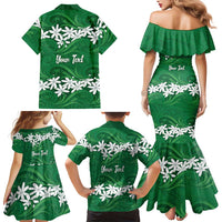 Personalised Cook Islands Rarotonga Family Matching Mermaid Dress and Hawaiian Shirt Tiare Maori Polynesian Waves Tattoo
