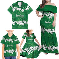 Personalised Cook Islands Rarotonga Family Matching Off Shoulder Maxi Dress and Hawaiian Shirt Tiare Maori Polynesian Waves Tattoo