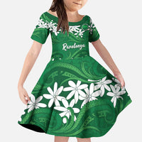 Personalised Cook Islands Rarotonga Family Matching Short Sleeve Bodycon Dress and Hawaiian Shirt Tiare Maori Polynesian Waves Tattoo