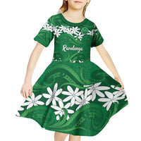 Personalised Cook Islands Rarotonga Kid Short Sleeve Dress Tiare Maori Polynesian Waves Tattoo