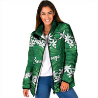 Personalised Cook Islands Rarotonga Padded Jacket Tiare Maori Polynesian Waves Tattoo