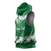 Personalised Cook Islands Rarotonga Sleeveless Hoodie Tiare Maori Polynesian Waves Tattoo