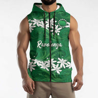 Personalised Cook Islands Rarotonga Sleeveless Zip Hoodie Tiare Maori Polynesian Waves Tattoo LT14 - Polynesian Pride