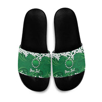 Personalised Cook Islands Rarotonga Slide Sandals Tiare Maori Polynesian Waves Tattoo LT14 Green - Polynesian Pride
