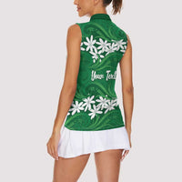 Personalised Cook Islands Rarotonga Women Sleeveless Polo Shirt Tiare Maori Polynesian Waves Tattoo