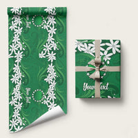 Personalised Cook Islands Rarotonga Wrapping Paper Tiare Maori Polynesian Waves Tattoo LT14 58" × 23" Green - Polynesian Pride