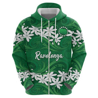 Personalised Cook Islands Rarotonga Zip Hoodie Tiare Maori Polynesian Waves Tattoo