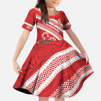 Kingdom Of Tonga Emancipation Day Family Matching Long Sleeve Bodycon Dress and Hawaiian Shirt Tongan Ngatu With Kumete Red LT14 Daughter's Dress Red - Polynesian Pride