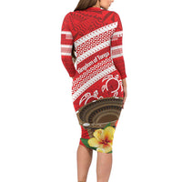 Kingdom Of Tonga Emancipation Day Family Matching Long Sleeve Bodycon Dress and Hawaiian Shirt Tongan Ngatu With Kumete Red LT14 - Polynesian Pride
