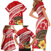 Kingdom Of Tonga Emancipation Day Family Matching Short Sleeve Bodycon Dress and Hawaiian Shirt Tongan Ngatu With Kumete Red