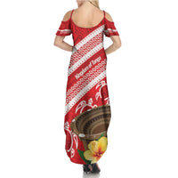 Kingdom Of Tonga Emancipation Day Family Matching Summer Maxi Dress and Hawaiian Shirt Tongan Ngatu With Kumete Red