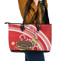 Kingdom Of Tonga Emancipation Day Leather Tote Bag Tongan Ngatu With Kumete Red