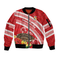 Kingdom Of Tonga Emancipation Day Sleeve Zip Bomber Jacket Tongan Ngatu With Kumete Red