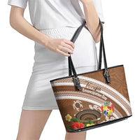 Kingdom Of Tonga Emancipation Day Leather Tote Bag Tongan Ngatu With Kumete Brown