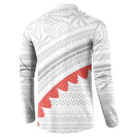 Tonga White Sunday Button Sweatshirt Heilala Flowers Tongan Ngatu Pattern LT14 - Polynesian Pride