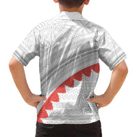 Tonga White Sunday Family Matching Off Shoulder Short Dress and Hawaiian Shirt Heilala Flowers Tongan Ngatu Pattern