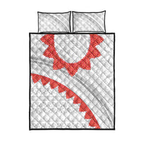Tonga White Sunday Quilt Bed Set Heilala Flowers Tongan Ngatu Pattern