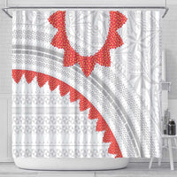 Tonga White Sunday Shower Curtain Heilala Flowers Tongan Ngatu Pattern