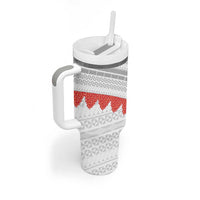 Tonga White Sunday Tumbler With Handle Heilala Flowers Tongan Ngatu Pattern