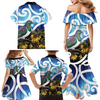 Kekeru New Zealand Matariki Family Matching Mermaid Dress and Hawaiian Shirt Kukupa Kowhai Maori New Year Blue Version