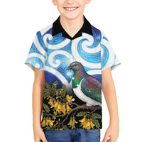 Kekeru New Zealand Matariki Family Matching Summer Maxi Dress and Hawaiian Shirt Kukupa Kowhai Maori New Year Blue Version LT14 Son's Shirt Blue - Polynesian Pride