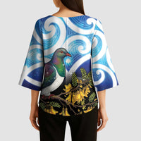 Kekeru New Zealand Matariki Kimono Sleeve Blouse Kukupa Kowhai Maori New Year Blue Version