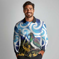 Kekeru New Zealand Matariki Long Sleeve Polo Shirt Kukupa Kowhai Maori New Year Blue Version