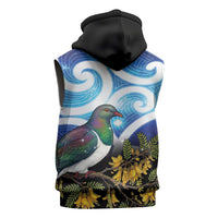 Kekeru New Zealand Matariki Sleeveless Zip Hoodie Kukupa Kowhai Maori New Year Blue Version