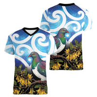 Kekeru New Zealand Matariki Women V-Neck T-Shirt Kukupa Kowhai Maori New Year Blue Version
