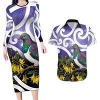 Kekeru New Zealand Matariki Couples Matching Long Sleeve Bodycon Dress and Hawaiian Shirt Kukupa Kowhai Maori New Year Purple Version