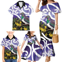 Kekeru New Zealand Matariki Family Matching Mermaid Dress and Hawaiian Shirt Kukupa Kowhai Maori New Year Purple Version