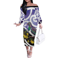 Kekeru New Zealand Matariki Family Matching Off The Shoulder Long Sleeve Dress and Hawaiian Shirt Kukupa Kowhai Maori New Year Purple Version LT14 Mom's Dress Purple - Polynesian Pride