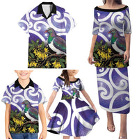 Kekeru New Zealand Matariki Family Matching Puletasi and Hawaiian Shirt Kukupa Kowhai Maori New Year Purple Version