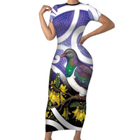 Kekeru New Zealand Matariki Family Matching Short Sleeve Bodycon Dress and Hawaiian Shirt Kukupa Kowhai Maori New Year Purple Version