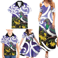 Kekeru New Zealand Matariki Family Matching Summer Maxi Dress and Hawaiian Shirt Kukupa Kowhai Maori New Year Purple Version