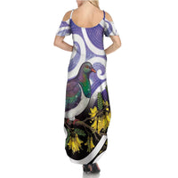 Kekeru New Zealand Matariki Family Matching Summer Maxi Dress and Hawaiian Shirt Kukupa Kowhai Maori New Year Purple Version