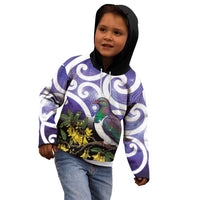 Kekeru New Zealand Matariki Kid Hoodie Kukupa Kowhai Maori New Year Purple Version