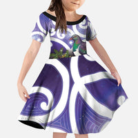 Kekeru New Zealand Matariki Kid Short Sleeve Dress Kukupa Kowhai Maori New Year Purple Version