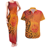 French Polynesia Manta Ray Tattoo Couples Matching Tank Maxi Dress and Hawaiian Shirt Tahiti Hahalua Tiare Maori Gradient Style