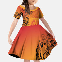 French Polynesia Manta Ray Tattoo Family Matching Mermaid Dress and Hawaiian Shirt Tahiti Hahalua Tiare Maori Gradient Style LT14 Daughter's Dress Orange - Polynesian Pride