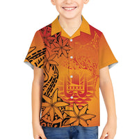French Polynesia Manta Ray Tattoo Family Matching Mermaid Dress and Hawaiian Shirt Tahiti Hahalua Tiare Maori Gradient Style LT14 Son's Shirt Orange - Polynesian Pride