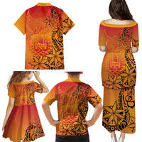 French Polynesia Manta Ray Tattoo Family Matching Puletasi and Hawaiian Shirt Tahiti Hahalua Tiare Maori Gradient Style