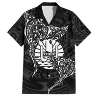 French Polynesia Manta Ray Tattoo Family Matching Off Shoulder Short Dress and Hawaiian Shirt Tahiti Hahalua Turtle Shark Black Color LT14 Dad's Shirt - Short Sleeve Black - Polynesian Pride