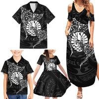 French Polynesia Manta Ray Tattoo Family Matching Summer Maxi Dress and Hawaiian Shirt Tahiti Hahalua Turtle Shark Black Color