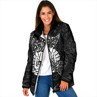 French Polynesia Manta Ray Tattoo Padded Jacket Tahiti Hahalua Turtle Shark Black Color LT14 Women Black - Polynesian Pride